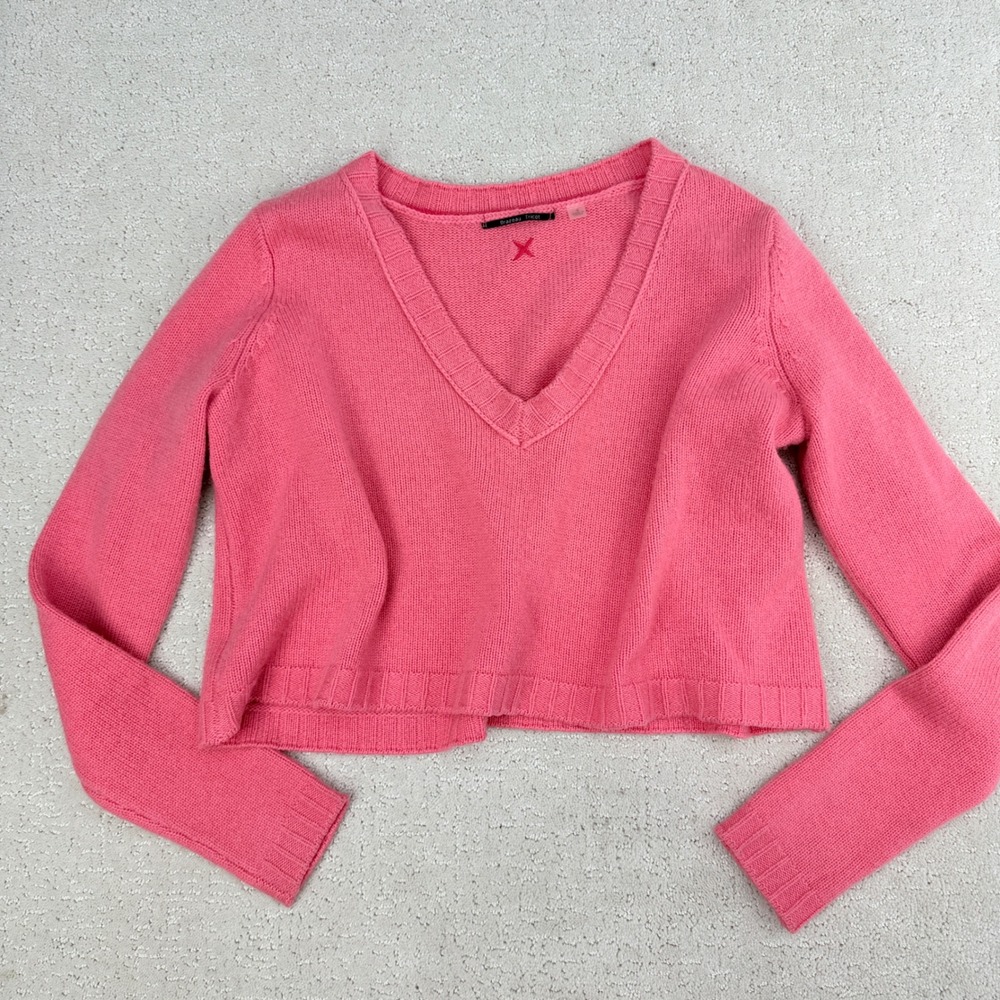 Brazeau Tricot Cashmere Sweater Womens M Pink V-Neck Cropped Long Sleeve 12865